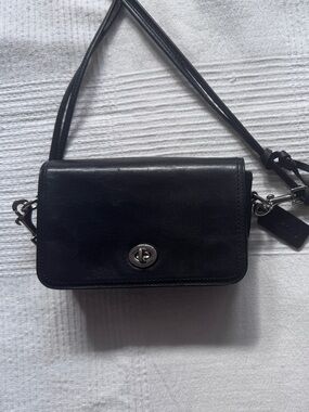 Coach black leather crossbody purse turn lock Penny